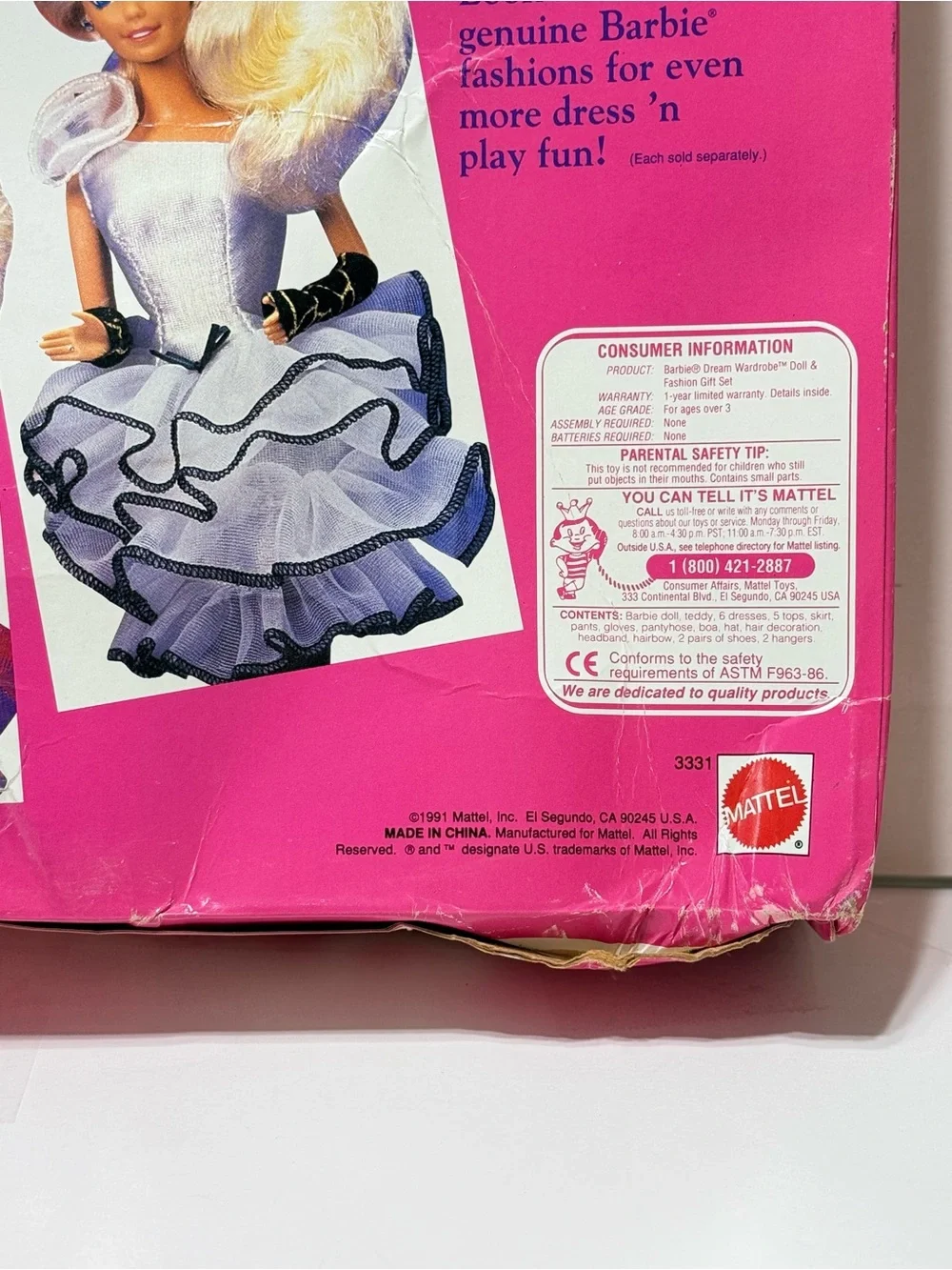 Vintage 1991 Barbie Dream Wardrobe Doll #3331 with 8 Outfits Mattel NEW NIB